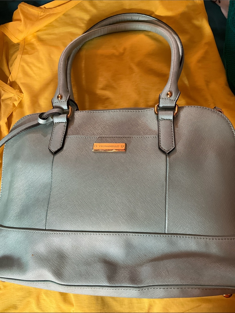 Tignanello Light Blue Structured Satchel with Gold Hardware